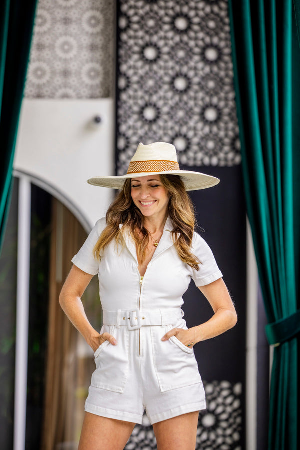 Western Wide Brim White Palm Leaf Straw Hat