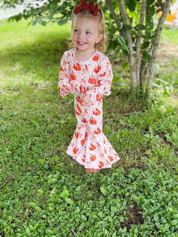 Pumpkin bow high waisted ruffle bell set