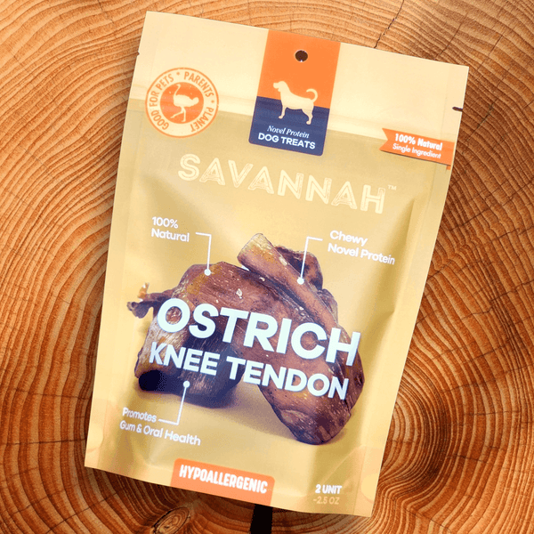 Chewy Ostrich Knee Tendon. Long-lasting, Natural Dog Chew Treat by Savannah Pet Food