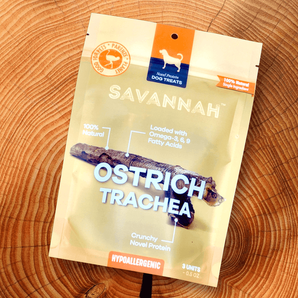 Crunchy Ostrich Trachea Cuts. Light-weight, Natural Dog Chew Treat by Savannah Pet Food