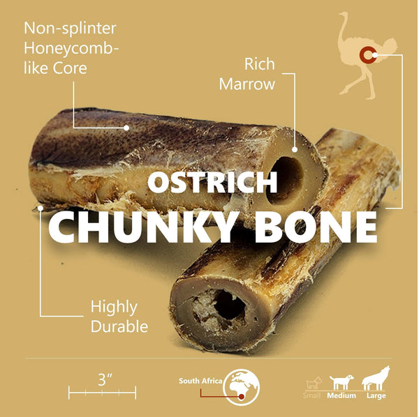 Ostrich Chunky Bones. Long-lasting, Natural Dog Gnaw Treat by Savannah Pet Food