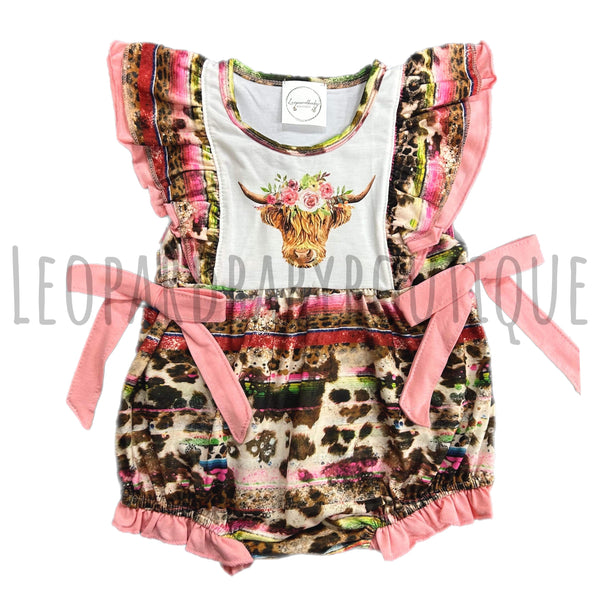 Pink serape cow romper